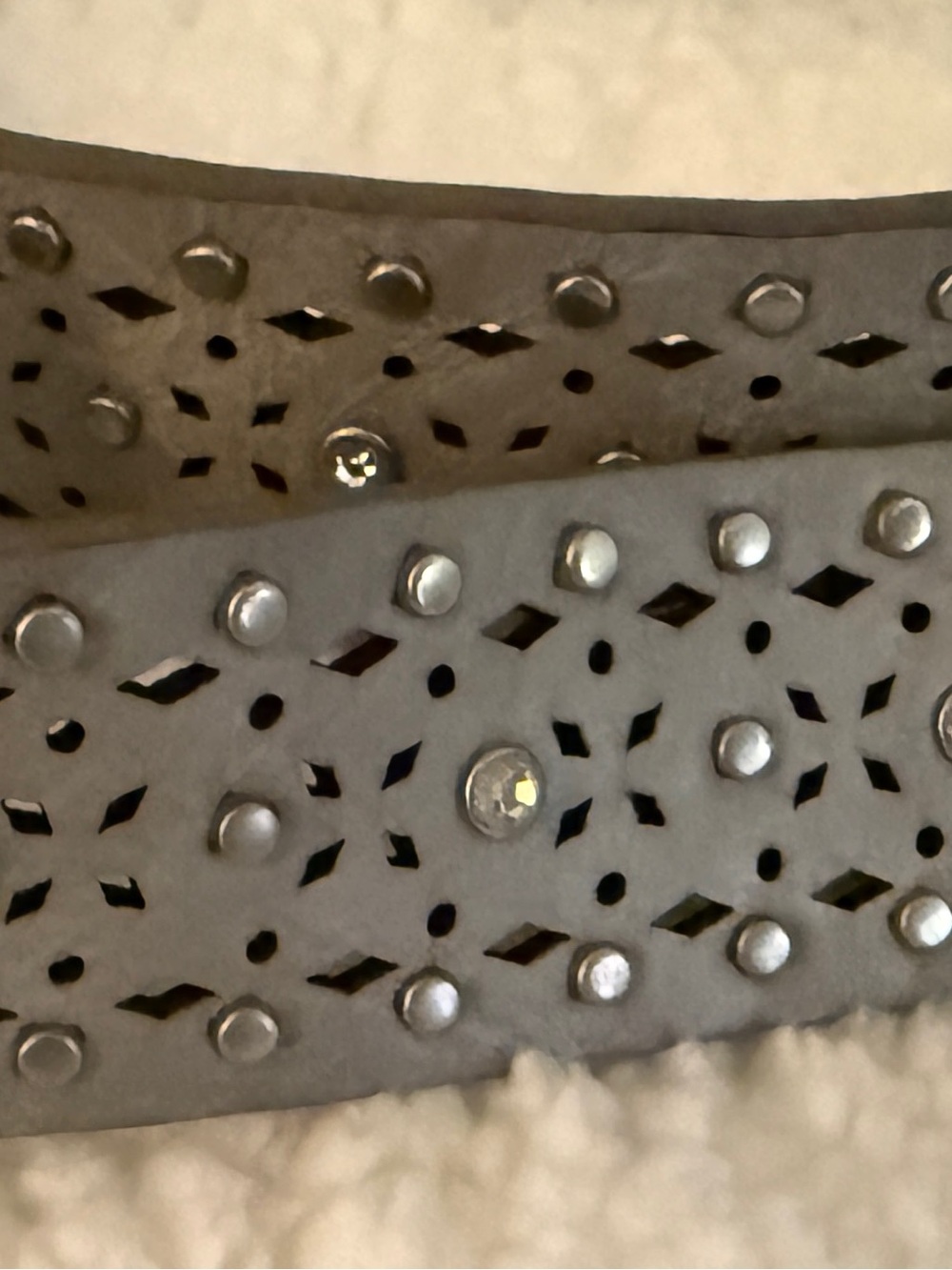 Gray Laser-Cut Studded Leather Belt - bke buckle - Picture 3 of 6